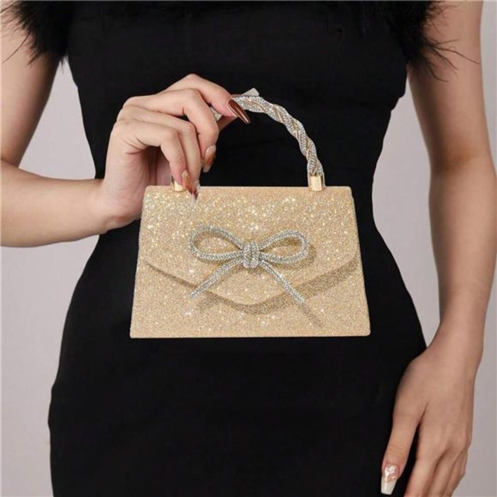 Women Bag Sparkly Bow Clutch Bags Gold - Picture 2 of 6